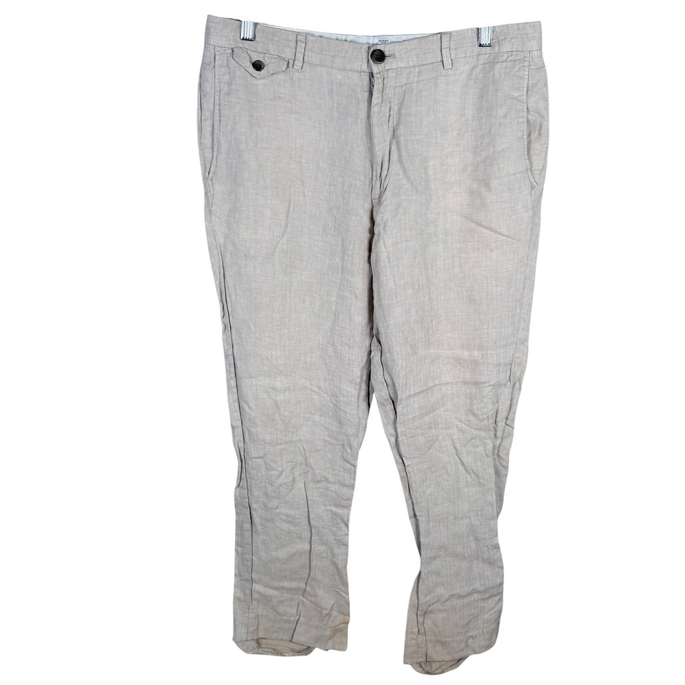 Claiborne 100% Linen Pants Mens 32 Beige Flat Front Trousers read